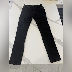 boohooMAN Men's Black Slim Cargo Jeans Stretch Denim Button Cargo Pocket